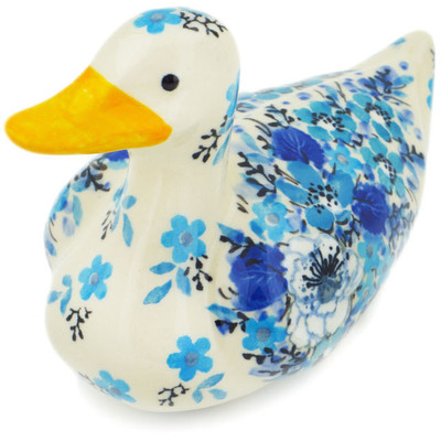 Polish Pottery Duck Figurine 5&quot; Blue Symphony UNIKAT