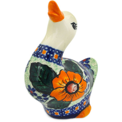 Polish Pottery Duck Figurine 5&quot; Bold Pansy UNIKAT