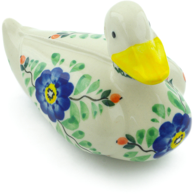 Polish Pottery Duck Figurine 5&quot; Cobalt Poppies UNIKAT