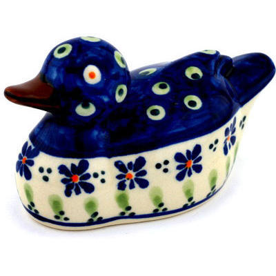 Polish Pottery Duck Figurine 5&quot; Green Gingham Peacock