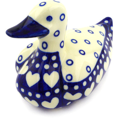Polish Pottery Duck Figurine 5&quot; Heart To Heart