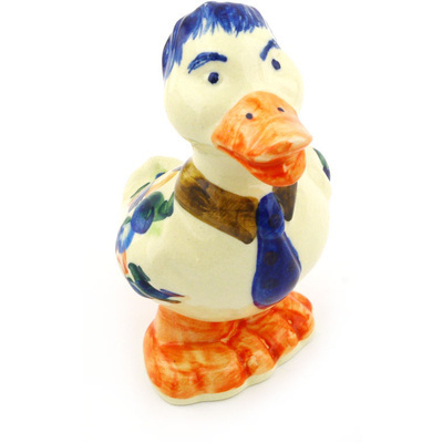 Polish Pottery Duck Figurine 5&quot; Lace Collar UNIKAT