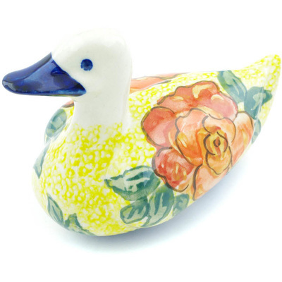 Polish Pottery Duck Figurine 5&quot; Matisse Flowers UNIKAT