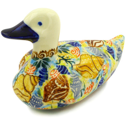 Polish Pottery Duck Figurine 5&quot; Ocean Whisper UNIKAT