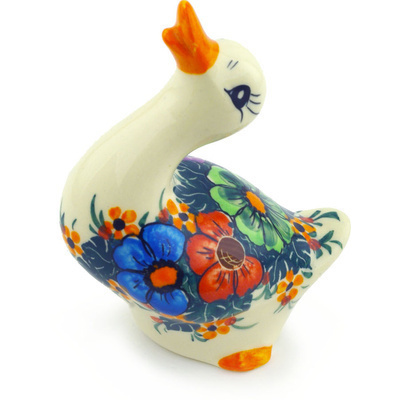 Polish Pottery Duck Figurine 5&quot; Summertime Blues UNIKAT