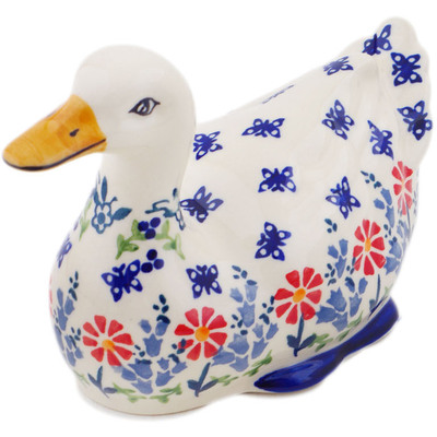 Polish Pottery Duck Figurine 7&quot; Last Summer Flowers