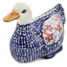 Polish Pottery Duck Figurine 7&quot; Red Flower Meadow