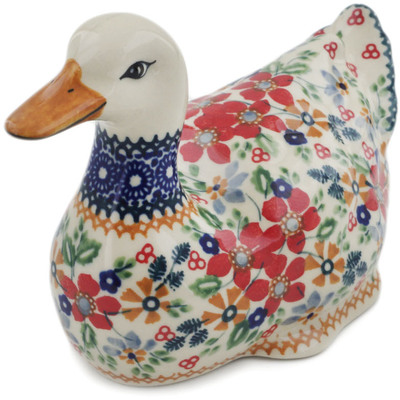 Polish Pottery Duck Figurine 7&quot; Ruby Bouquet UNIKAT