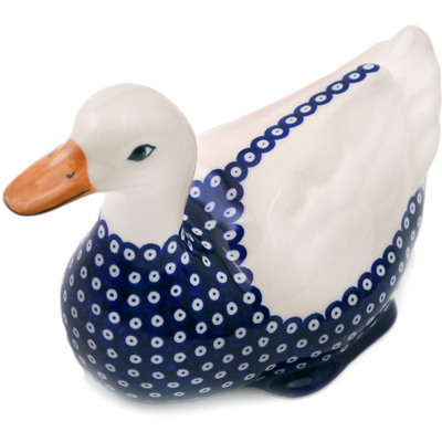 Polish Pottery Duck Figurine 7&quot; Tiny Peacock Eyes UNIKAT