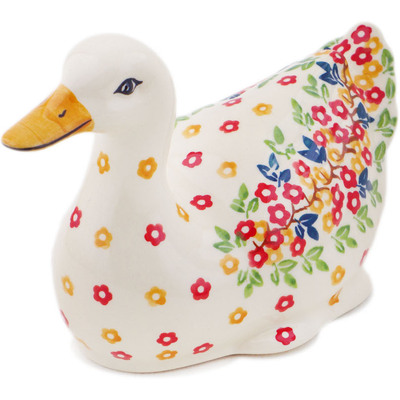 Polish Pottery Duck Figurine 7&quot; Tropical Bloomscape