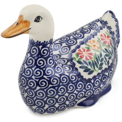 Polish Pottery Duck Figurine 7&quot; Wave Of Flowers