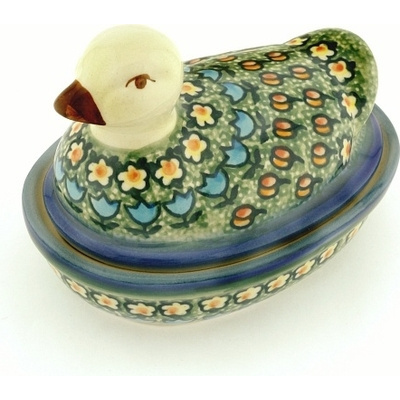 Polish Pottery Duck Shaped Jar 0&quot; UNIKAT
