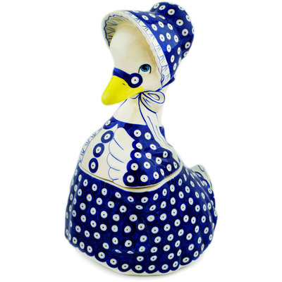 Polish Pottery Duck Shaped Jar 13&quot; Blue Eyes