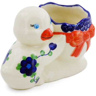 Polish Pottery Duck Shaped Jar 7&quot; Blue Poppies