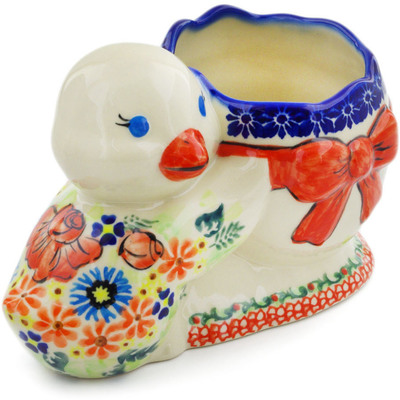 Polish Pottery Duck Shaped Jar 7&quot; Bold Poppies UNIKAT