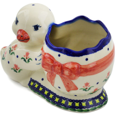 Polish Pottery Duck Shaped Jar 7&quot; Cocentric Tulips