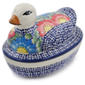 Polish Pottery Duck Shaped Jar 7&quot; Spotted Garden UNIKAT