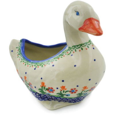 Polish Pottery Duck Shaped Jar 7&quot; Spring Flowers