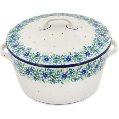 Polish Pottery Dutch Oven 8-inch Blue Bell Wreath