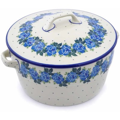 Polish Pottery Dutch Oven 8-inch Blue Rose