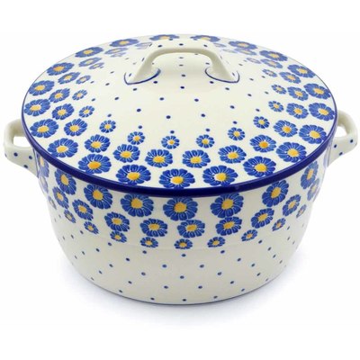 Polish Pottery Dutch Oven 8-inch Blue Zinnia