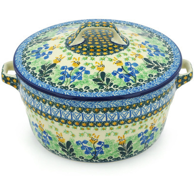 Polish Pottery Dutch Oven 8-inch Bluebells And Irises UNIKAT