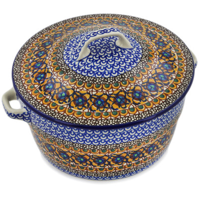 Polish Pottery Dutch Oven 8-inch Brown Mardi Gras UNIKAT