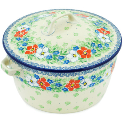 Polish Pottery Dutch Oven 8-inch Lovely Hibiscus UNIKAT