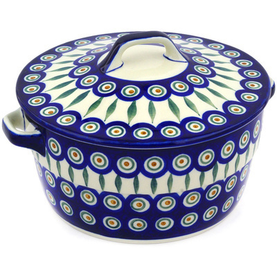 Polish Pottery Dutch Oven 8-inch Peacock Leaves