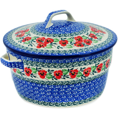 Polish Pottery Dutch Oven 8-inch Red Pansy