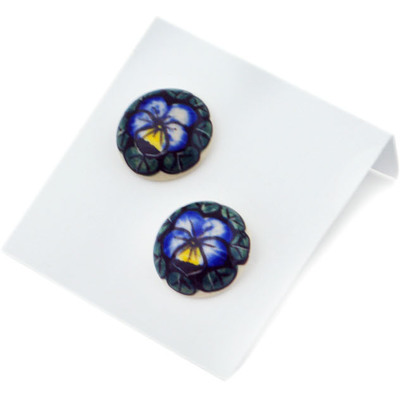 Polish Pottery Earring 1&quot; Flower In The Grass UNIKAT