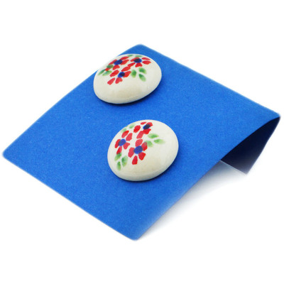 Polish Pottery Earring 1&quot; Peacock Poppies