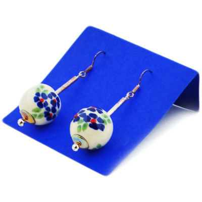 Polish Pottery Earring 2&quot; Blue Gardenia