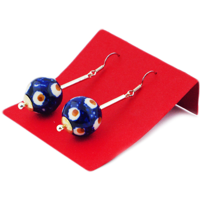 Polish Pottery Earring 2&quot; Flower In The Grass