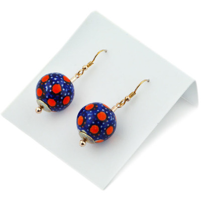 Polish Pottery Earring 2&quot; Red Dots