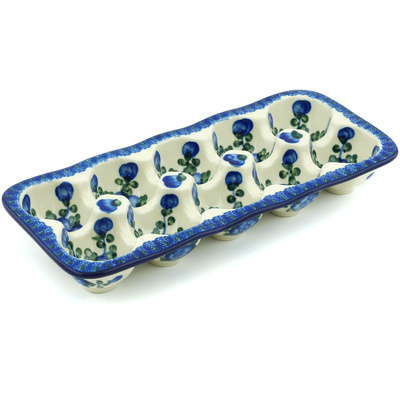 Polish Pottery Egg Crate 11&quot; Blue Poppies