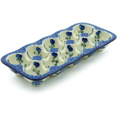 Polish Pottery Egg Crate 11&quot; Blue Poppies