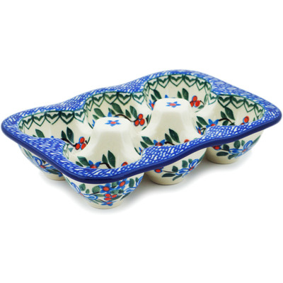 Polish Pottery Egg Crate 7&quot; Azure Blooms