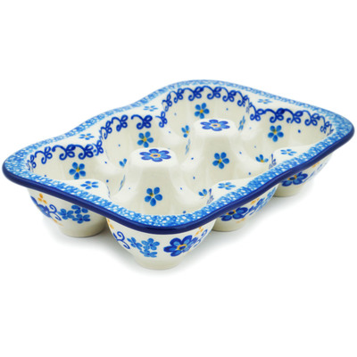 Polish Pottery Egg Crate 7&quot; Blue Daydreaming