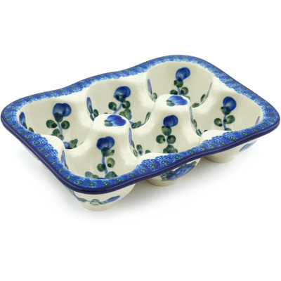 Polish Pottery Egg Crate 7&quot; Blue Poppies