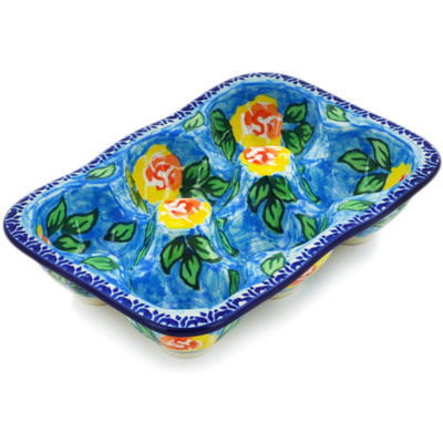 Polish Pottery Egg Crate 7&quot; Matisse Flowers Golden UNIKAT