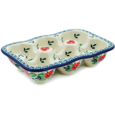Polish Pottery Egg Crate 7&quot; Red Pansy