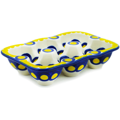 Polish Pottery Egg Crate 7&quot; Yellow Dots
