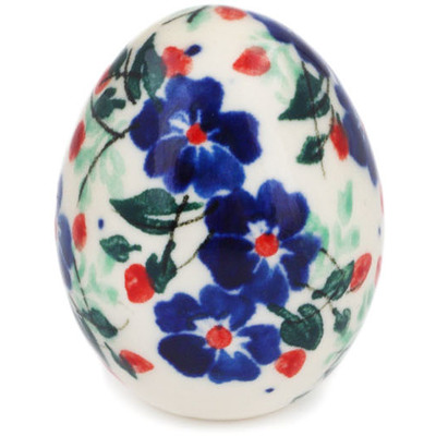 Polish Pottery Egg Figurine 2&quot; Blue Bunches UNIKAT