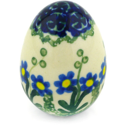 Polish Pottery Egg Figurine 2&quot; Blue Daisy Circle