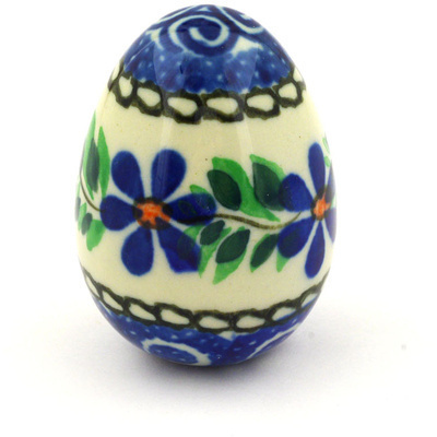 Polish Pottery Egg Figurine 2&quot; Blue Daisy Swirls