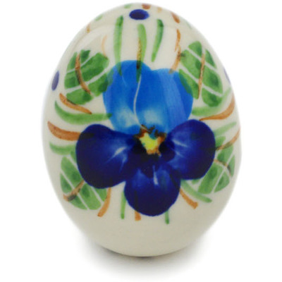 Polish Pottery Egg Figurine 2" Blue Pansy