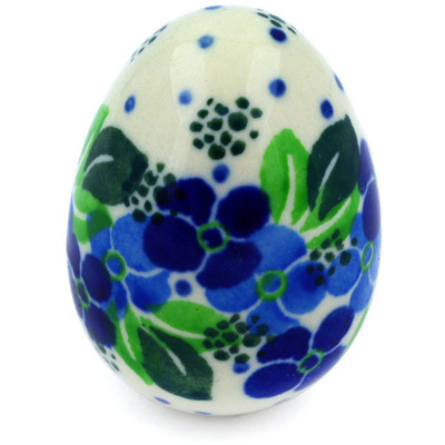Polish Pottery Egg Figurine 2&quot; Blue Phlox
