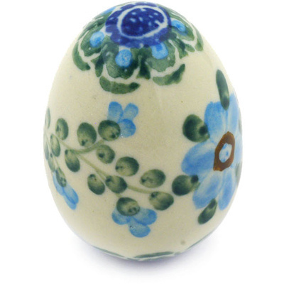 Polish Pottery Egg Figurine 2&quot; Blue Poppie Garland