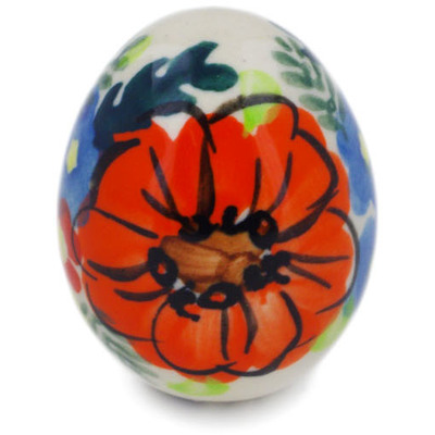 Polish Pottery Egg Figurine 2&quot; Bold Red Poppies UNIKAT